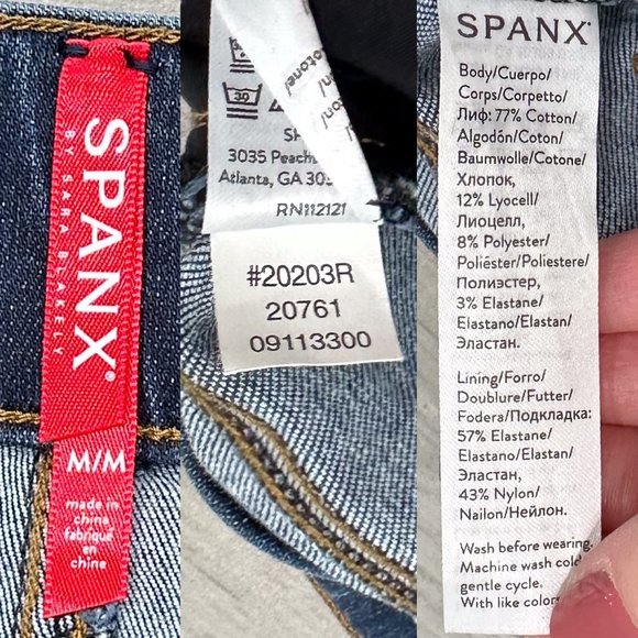 Spanx Distressed Ankle Skinny Jeans in Medium Wash Denim Women’s Size M - Picture 4 of 15